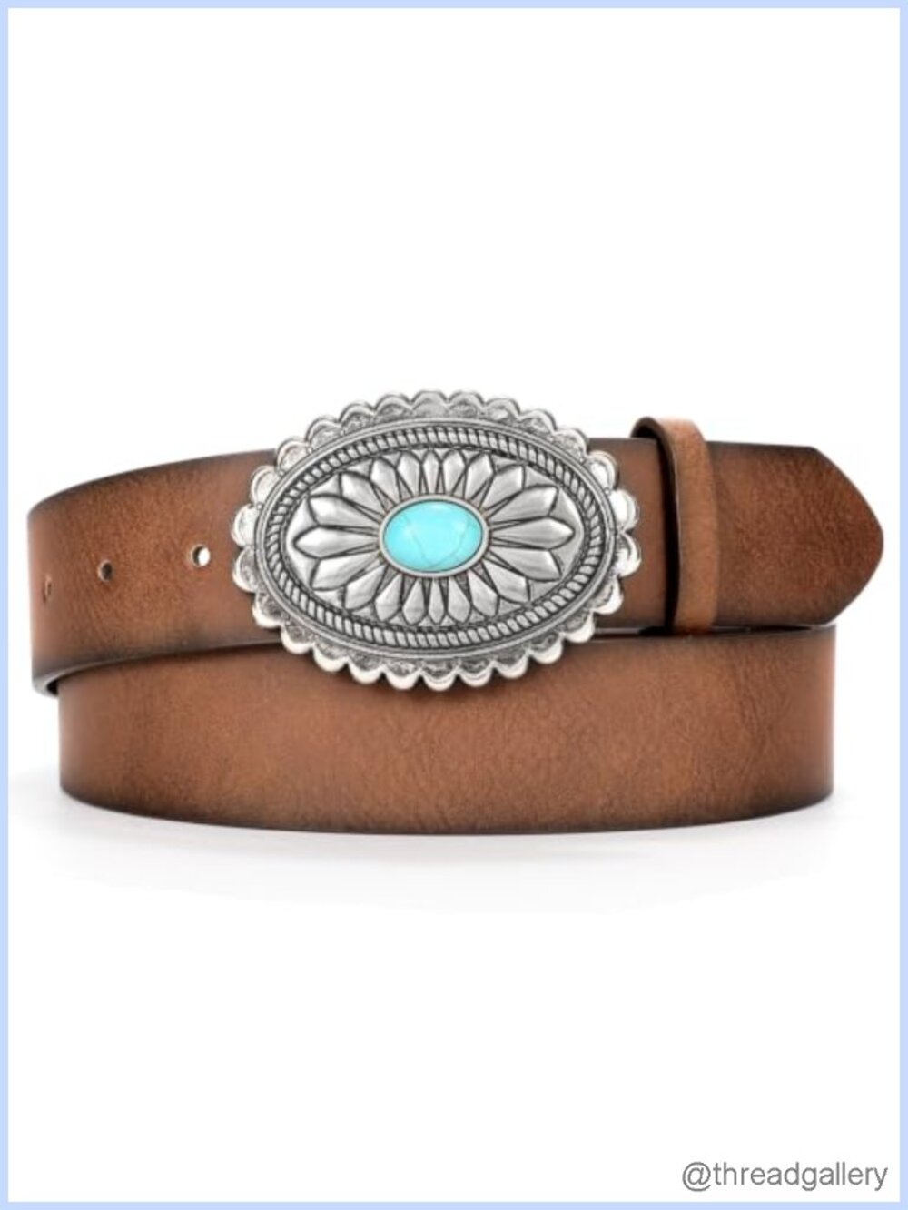 Western Leather Belt Turquoise Concho Buckle Adjustable Cowgirl